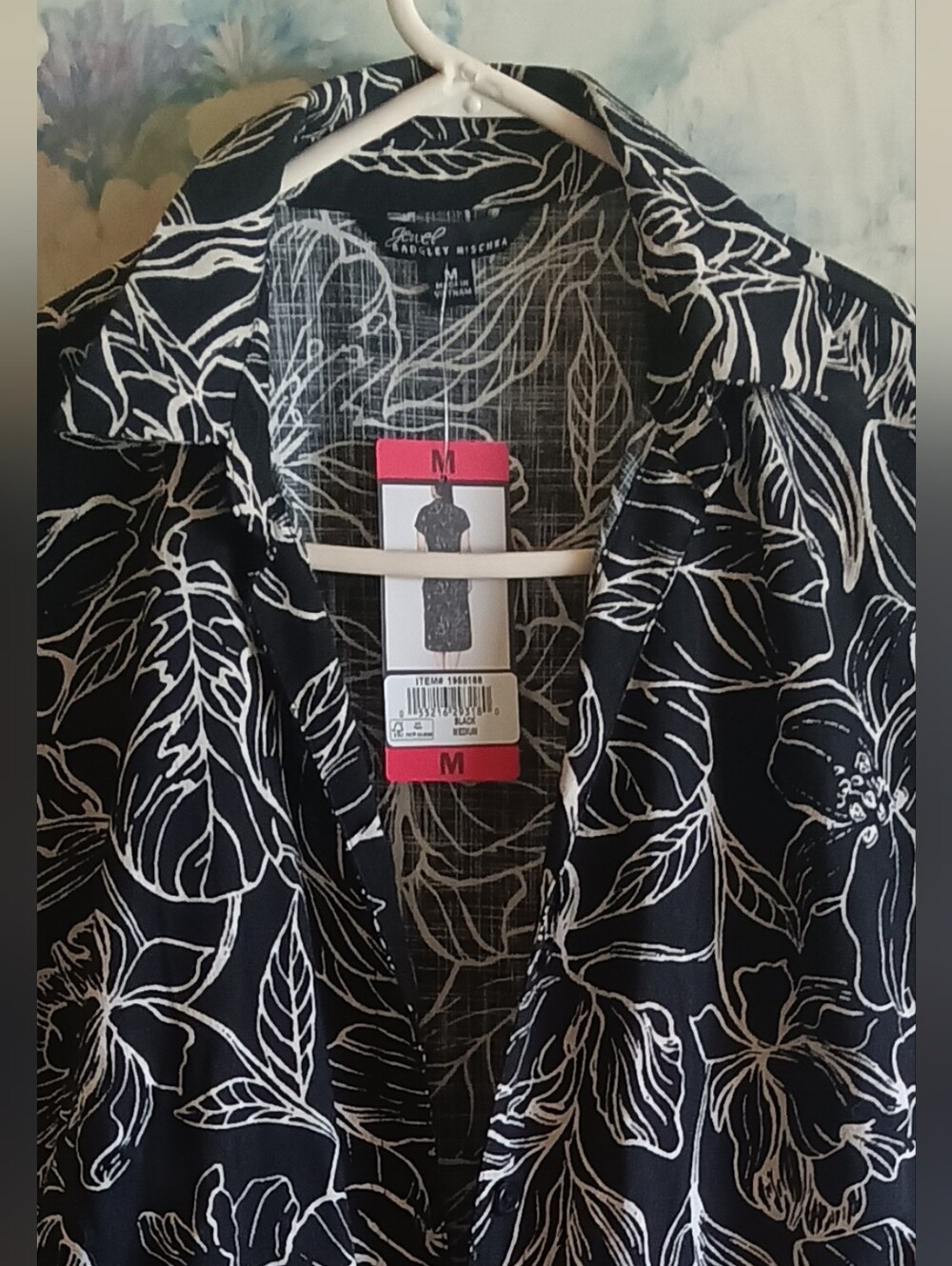 Jewel Badgley Mischka Short Sleeve Button Front Dress Black & White Medium NWT